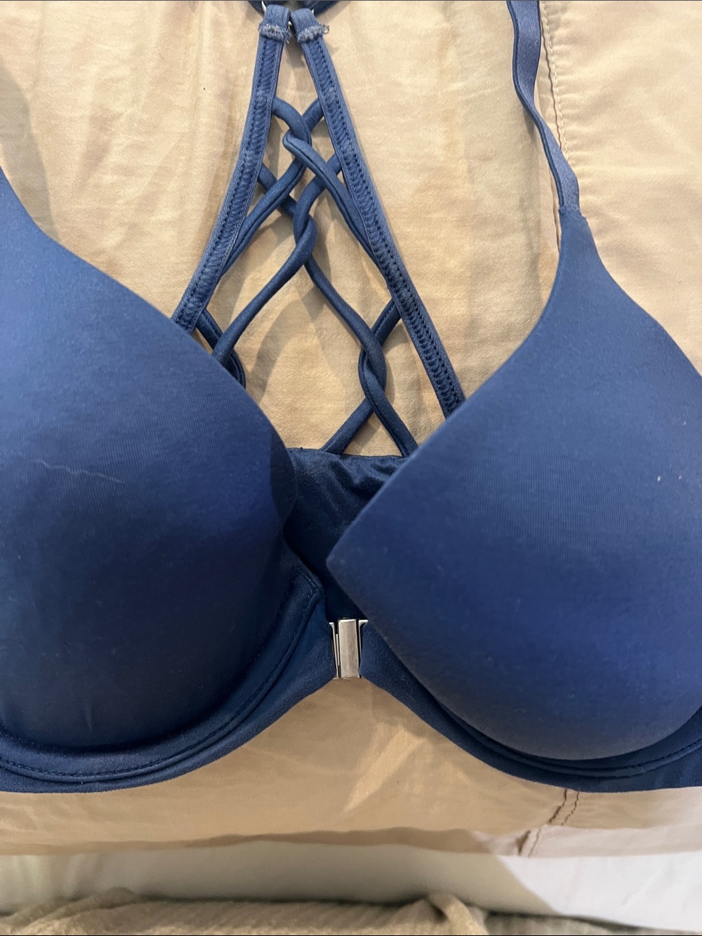 aerie Navy Crisscross Front-Closure T-Shirt Bra size 34 B